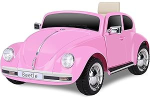 Forever Source 12V Kids Electric Car, Licensed Volkswagen Beetle Power Wheels with Remote Control, Ride on Car Toys with LED Light, 3 Speeds, Music, Bluetooth, Pink