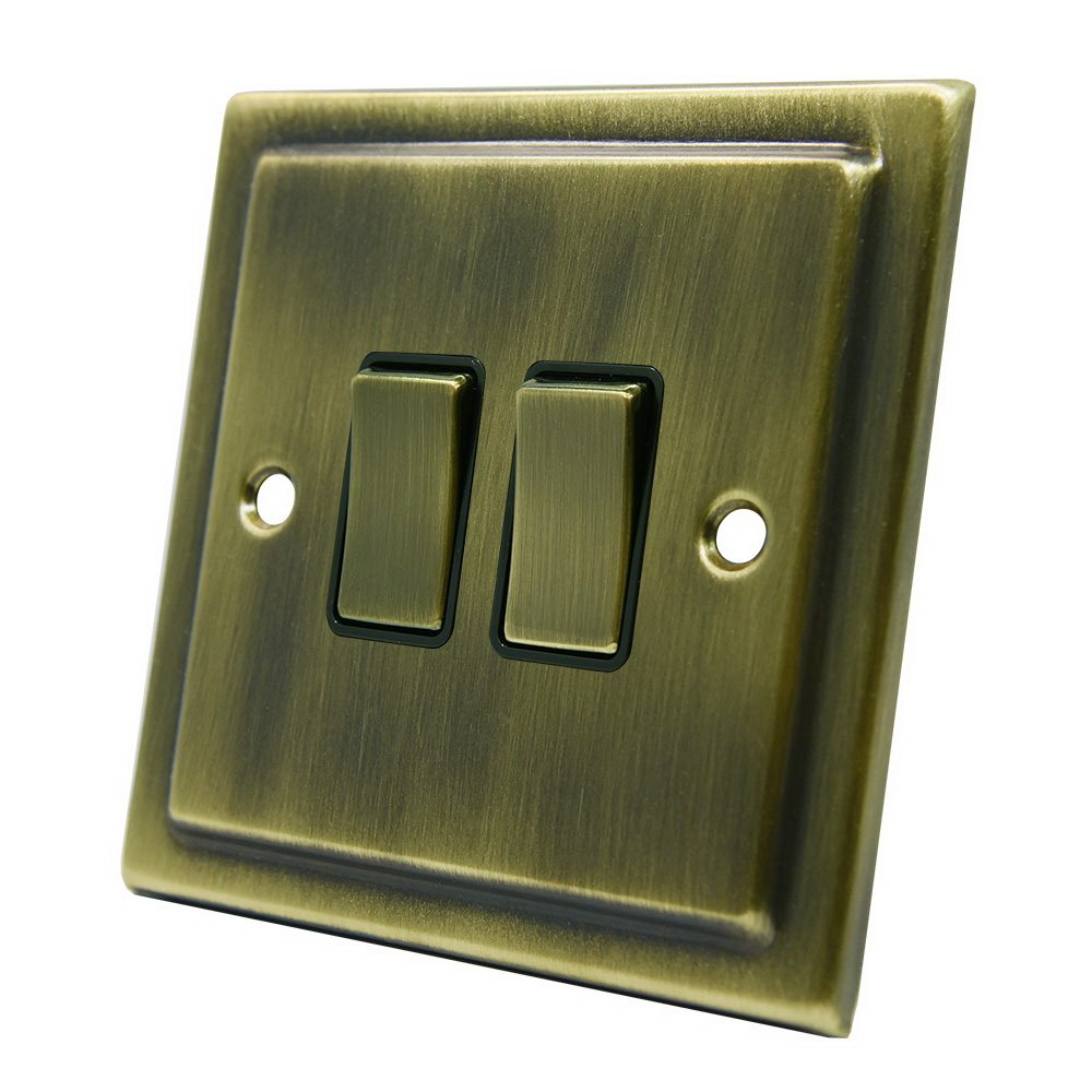 AET VAB2GSWIBB 10 A 2 Gang 2 Way Victorian Antique Brass Light Switch