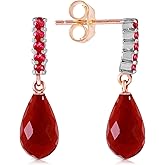 Galaxy Gold GG 7 ct 14k Solid Rose Gold Ruby Earrings Dyed Briolette Dangling Ruby