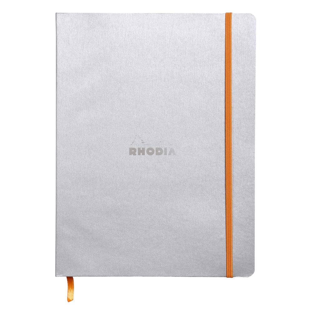 RHODIA 117501C - Silver Flexible Notebook - 19x25 cm - Lined - 160 pages - Ivory Clairefontaine Paper 90 g/m - Bookmark, Elastic Closure - Faux Leather Cover - Rhodiarama Collection โ image 1