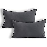 Jeanerlor Natural Cotton Linen Decorative Lumbar Throw Pillow Case Dark Grey Cushion Cover with Twin Needles Stitch on Edge,for Office/Coffee Shop 12"x20" 2 pack