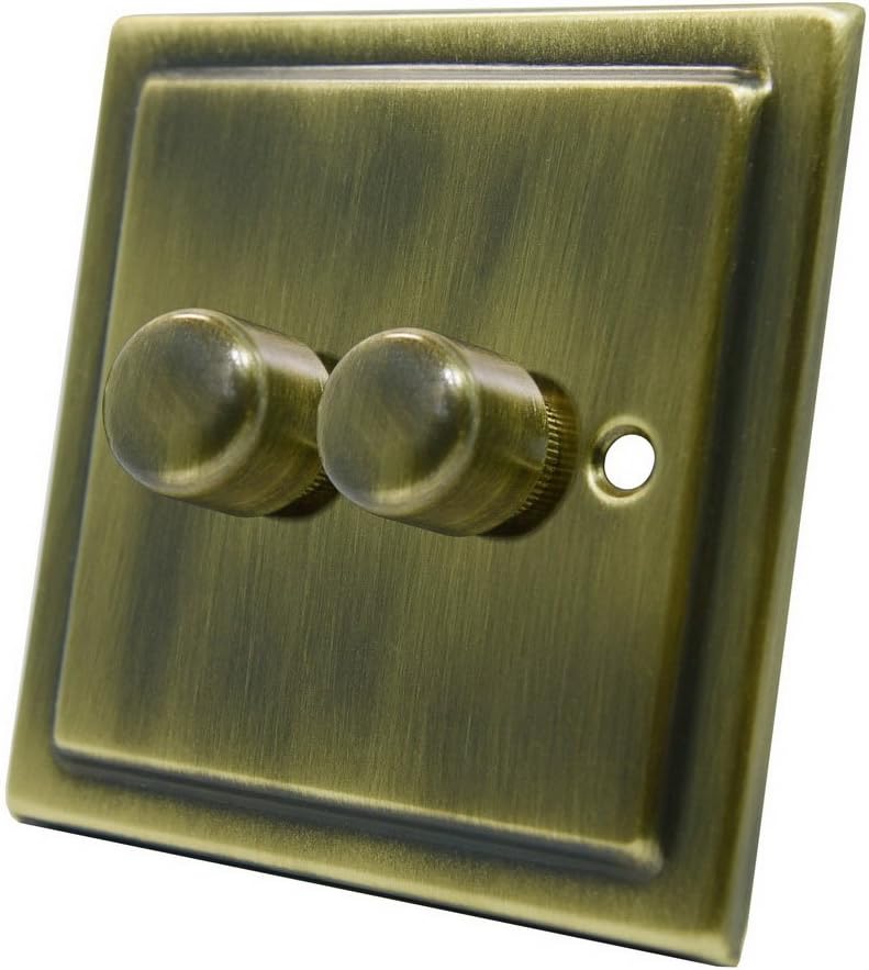 AET VAB2GDIM40 400 W 10 A 2 Gang 2 Way Victorian Antique Brass Light Dimmer Switch, Bronze