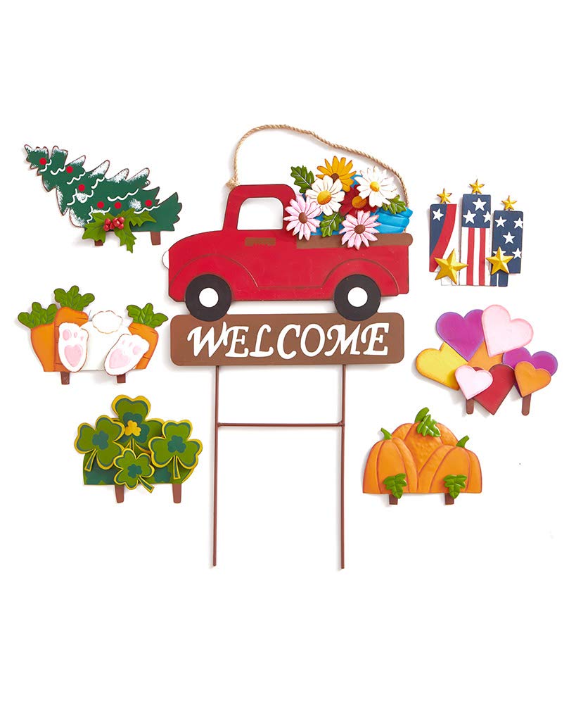 Red Truck Garden Yard Decor Interchangeable Seasonal Sentiment