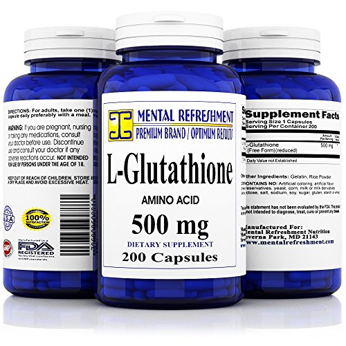 Pure L-Glutathione 500mg - 200 Capsules - Reduced Glutathione Antioxidant to Support Liver Health & Detox - Max Strength Glutathione to Help Immune & Brain Function