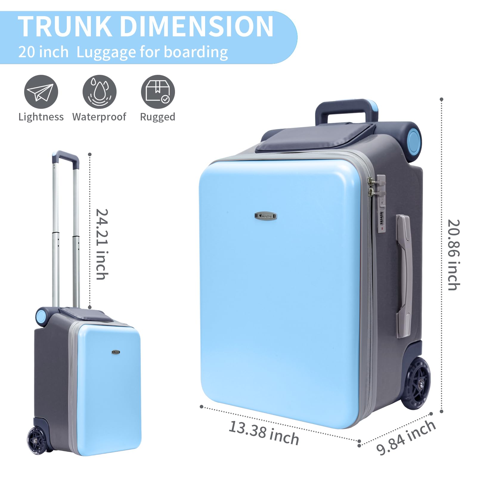 LemoHome Expandable Luggage with Spinner Wheels,Large Suitcases with Child Seat Design,Hard Luggage for Women and Men,20 inch Hardside Carry on Luggage for Travel (Blue visor)