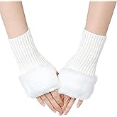 Yolyoo Winter Faux Fur Fingerless Gloves Knitted Furry Fingerless Gloves Half Finger Warmers for Christmas Halloween Winter