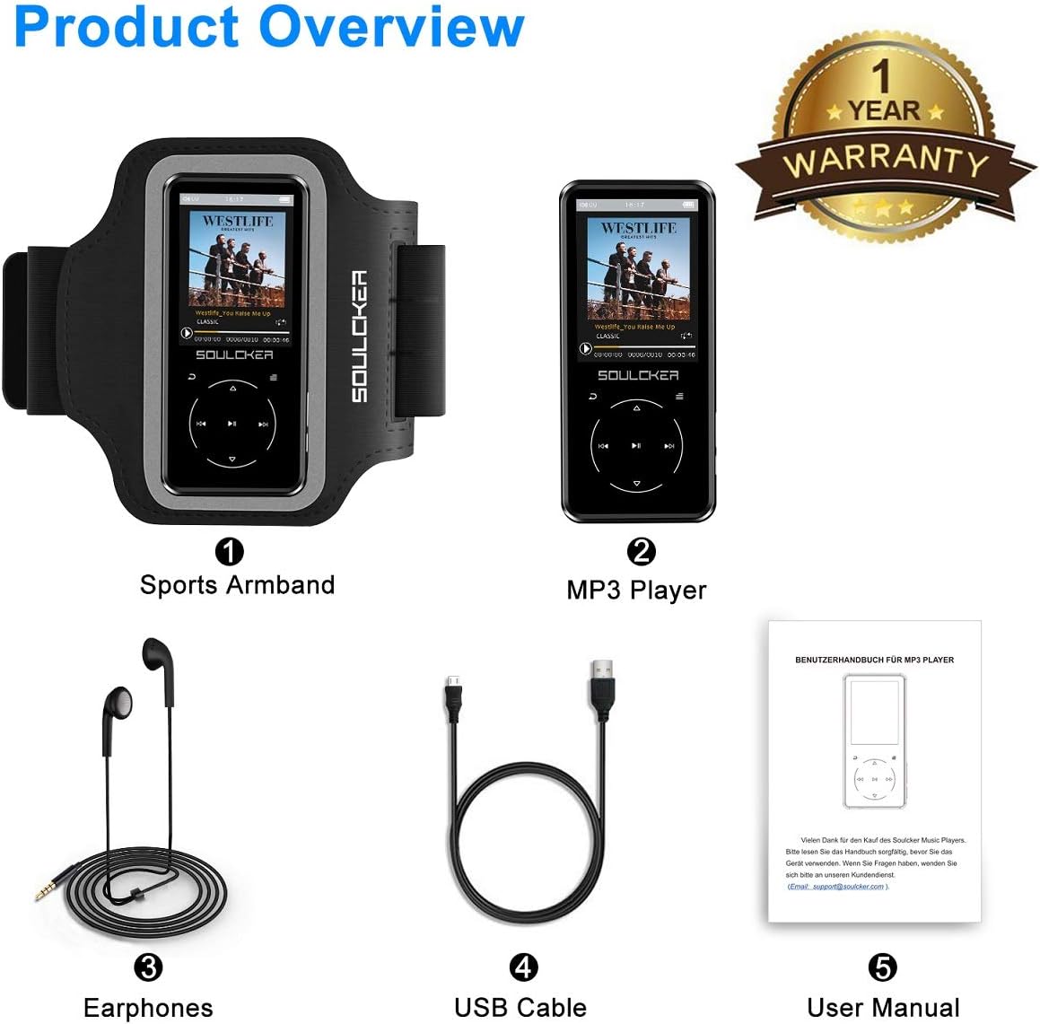 MP3 Player, 16GB MP3 Player with Bluetooth 4.0, Portable HiFi Lossless Sound MP3 Music Player with FM Radio Voice Recorder E-Book 2.4'' Screen, Support up to 128GB (Headphone, Sport Armband Included): Electronics