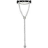 EverGlimp Adjustable Black Vegan Leather Choker Necklace with Heart Slip Chain & Crystal Drop – Punk Y-Necklace for Women