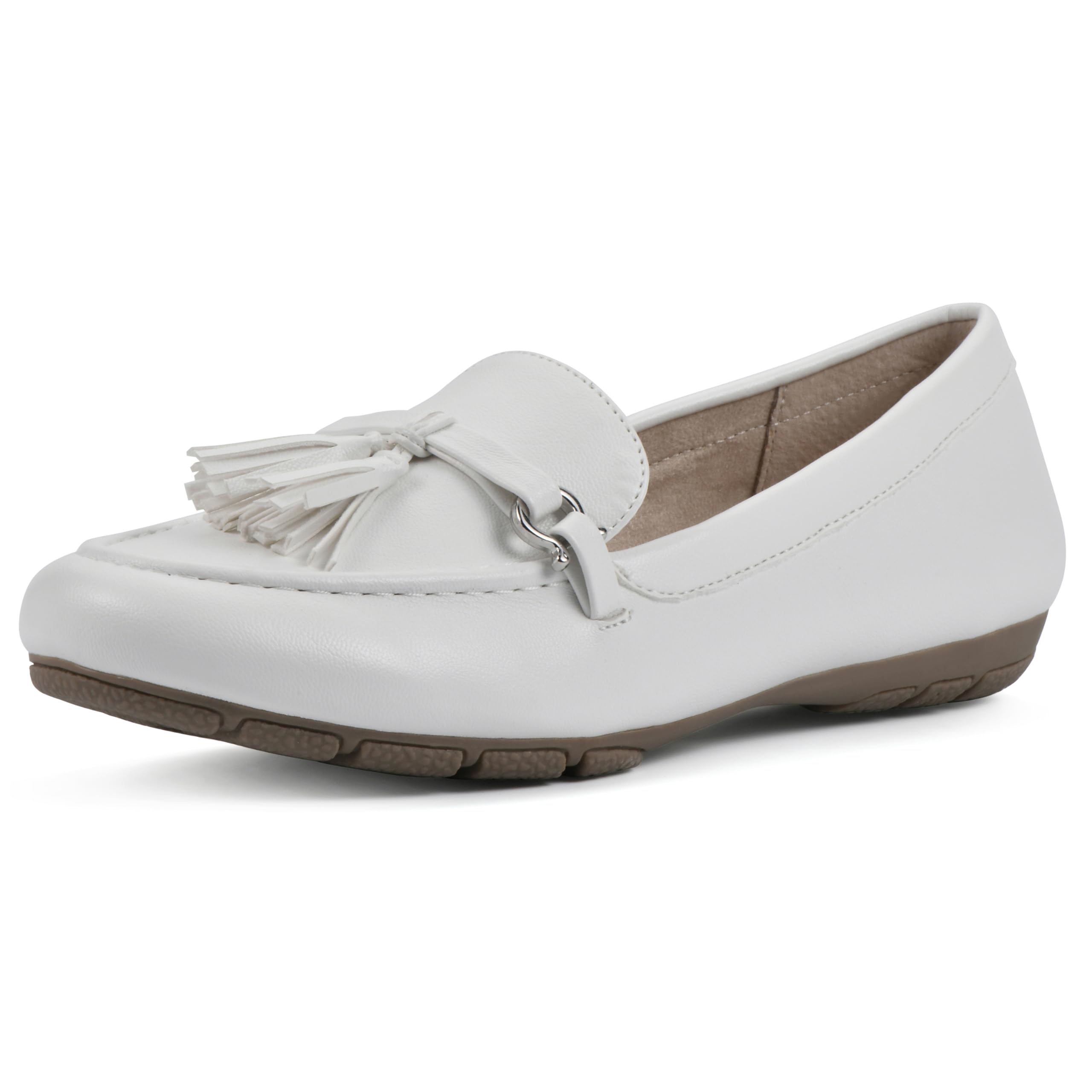 CLIFFS BY WHITE MOUNTAIN Women’s Gush Driving Moccasin Loafer Flat, White/Smooth, 10 M
