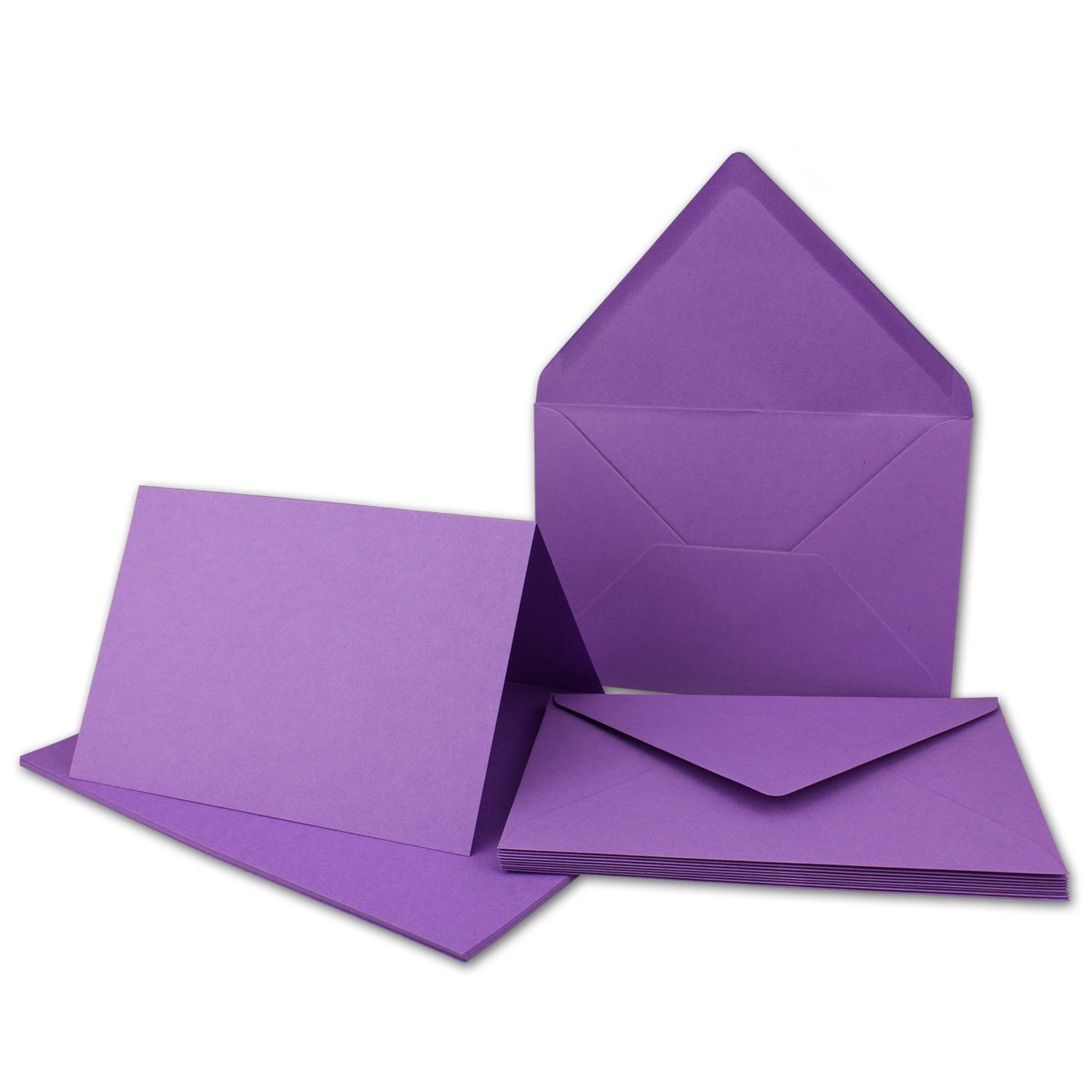 DIN B6 Folding cards SET with envelopes - 115 x 170 mm - ideal for invitation cards, weddings, christenings, communions, confirmations - dimensionally stable - suitable for printers. 25 Sets Purple