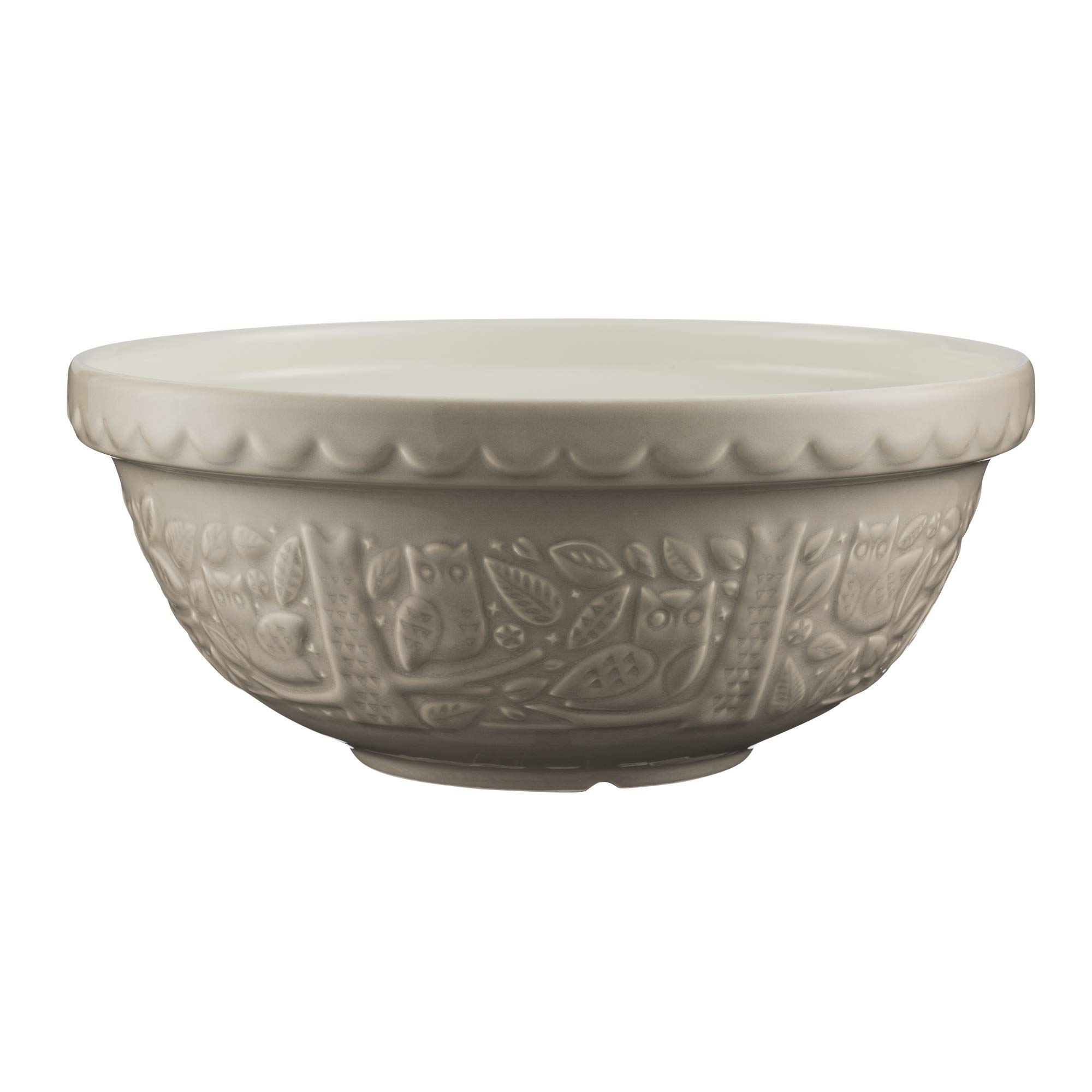 Mason Cash in The Forest Owl Mixing Bowl 4 Litre | 26cm Stone S18 Stoneware Bowl for Bread, Cake, Cookie, Pastry & Pudding Mixes, Embossed Woodland Design