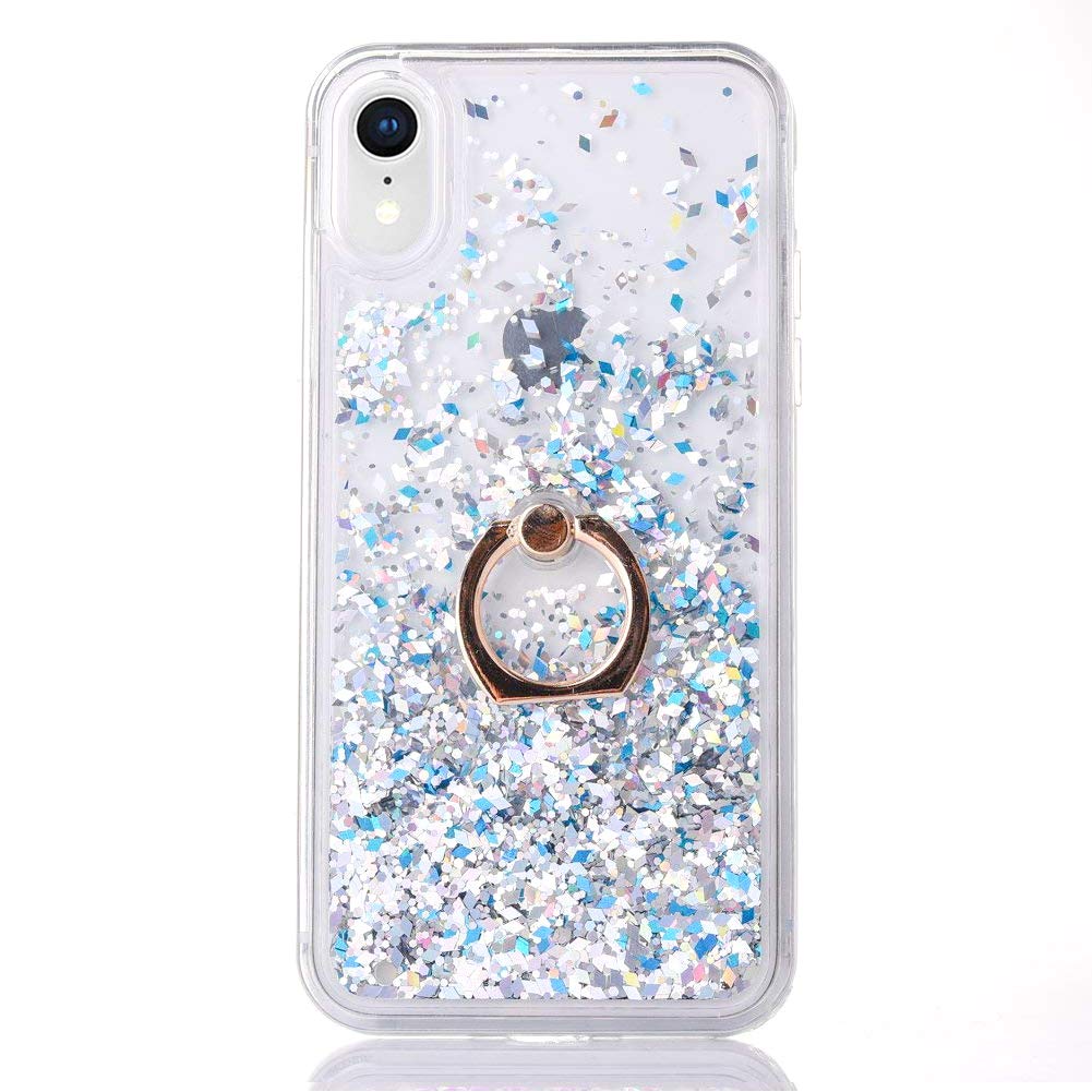 Mo-Somnus For iPhone XR Case Glitter [Free Tempered Glass Screen Protector], Fashion Flowing Liquid Floating Bling Shiny Sparkle Glitter Case Cover For iPhone XR 6.1" (Silver Blue) — image 1