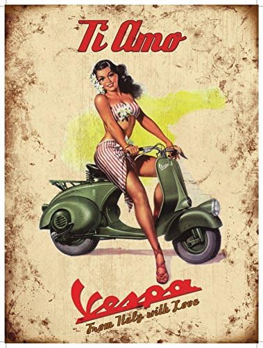 VESPA TI AMO Metal Advertising Sign (SMALL (200mm X 150mm)) by Original Metal Sign Co