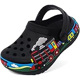 Boys Girls Toddler Clogs Little Kids Slip on Slides Sandals Slippers Cute Cartoon Train Pattern Garden Clogs Summer Indoor Outdoor Beach Pool Water Shoes
