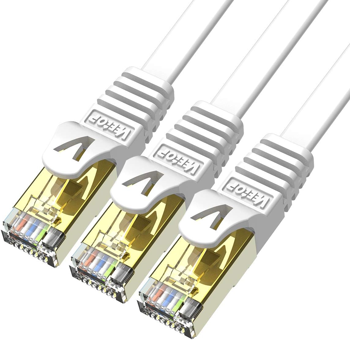 Veetop 2m 3Pack Flat Cat7 Cables High Speed 10Gbps RJ45