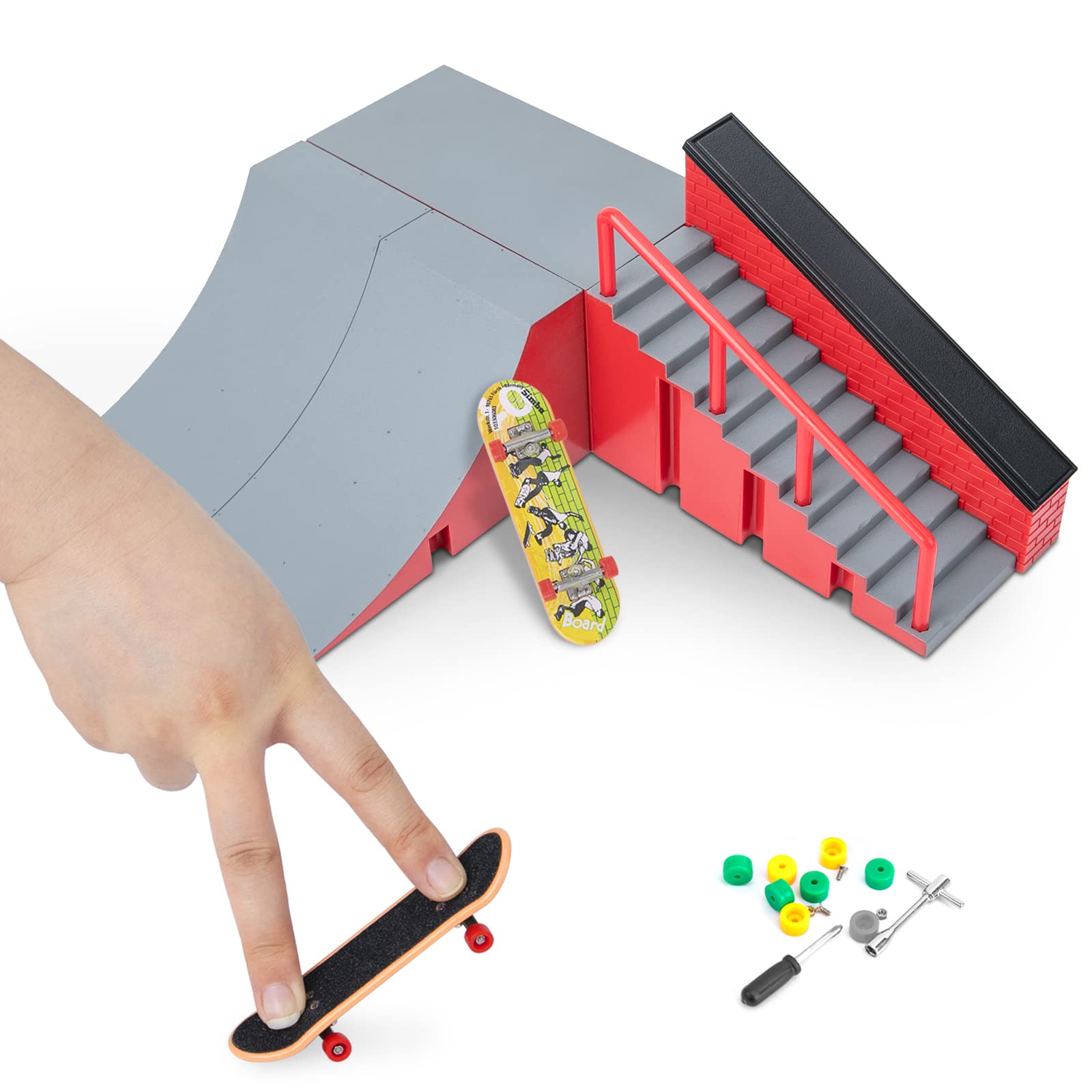 Gr8ware Finger Skateboard Ramp Set, Mini Skate Park Kit Ultimate Finger Skating Board Ramp Track with Tools Fingerboard Training Props Educational Toy Set for Kids Birthday Gift — image 1