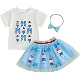 Amnnchya Toddler Baby Girl 4th Fourth of July Outfit USA Shirt Stars Memorial Tutu Skirt Set Little Girl Summer Clothes