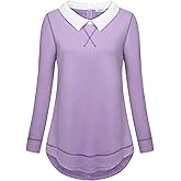 JCZHWQU Women's Classy Lapel Collar Long Sleeve Curved Hem Tunic Sweatshirt