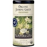 The Republic of Tea Organic Jasmine Green Tea, Low Caffeine, 50 Count | A gentle cup for everyday sipping. Fresh with light vegetal notes. USDA Organic and Gluten Free.