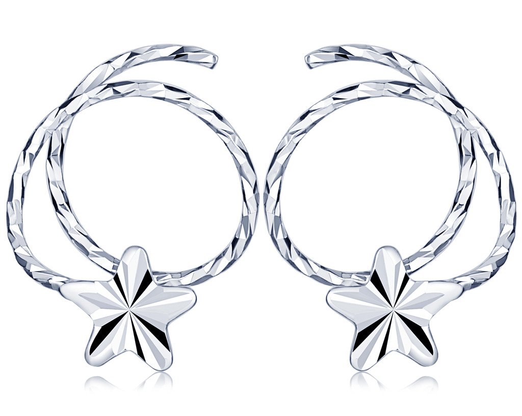 Yumilok Jewelry 925 Sterling Silver Spiral Star Pierce Hoop Earrings for Women/Ladies/Girls