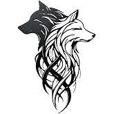 Metal Wolf Wall Art - Yin Yang Black White Dual Wolf Heads Metal Wall Decor, Rustic Home Decor for Cabin Lodge, Office, Living Room, bathroom, Man Cave, 15.7x10.6 Inch, Housewarming Gift for Men