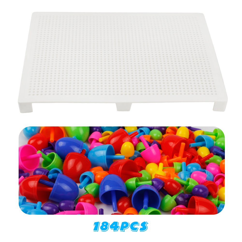 Mushrooms Nails DIY Peg Pegboard Toys Colourful Building Bricks Jigsaw Puzzle for 3 Years Old Children, 184Pcs