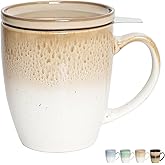 Bosmarlin Ceramic Tea Cup with Infuser and Lid, 16 Oz, 4 Color to Choose Dishwasher and Microwave Safe, Gradient Color Glaze, Steeping Tea Mug with Strainer (Brown)