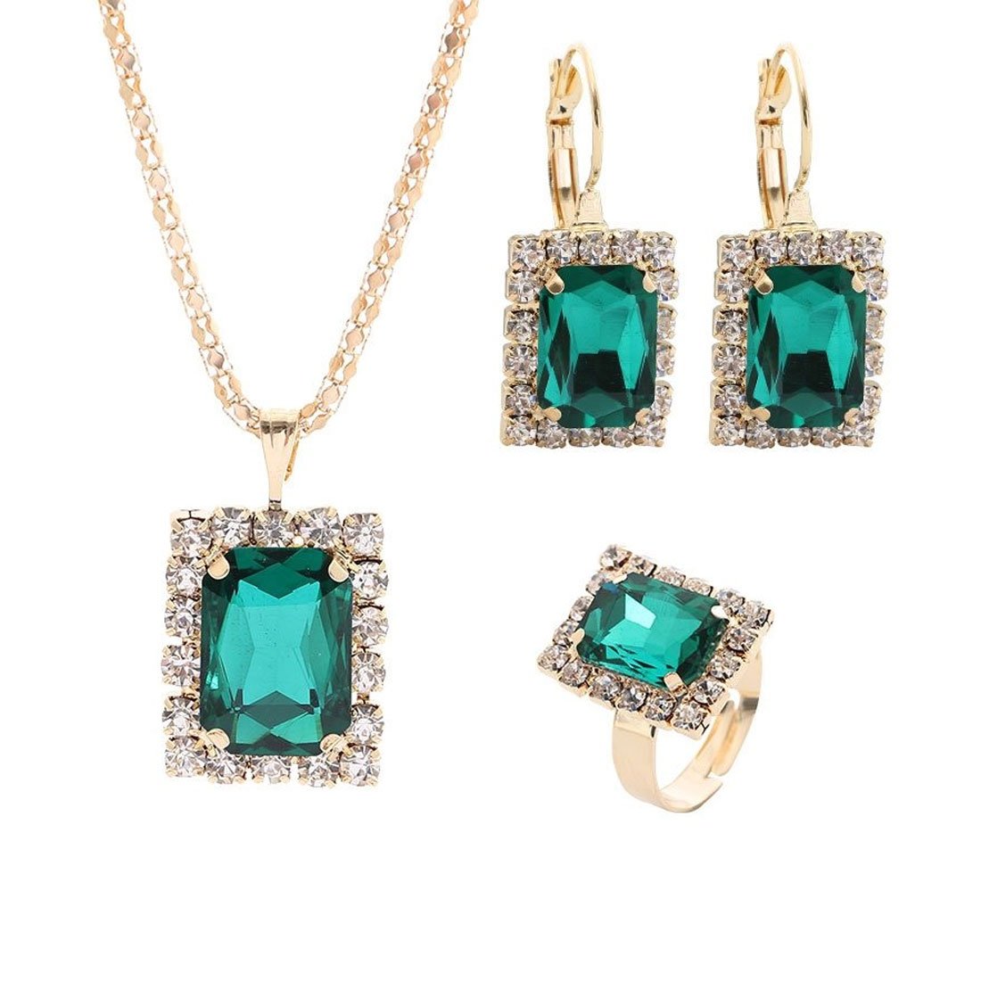 NOVADAB Gorgeous Topaz Carved Glass 3 Piece Set For Women (Green)