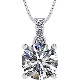 4 Prong Round Solitaire Simulated Diamond Necklace in Solid Sterling Silver with Pure Brilliance Zirconia
