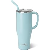 Swig Life 40oz Mega Mug, 40 oz Tumbler with Handle and Straw, Cup Holder Friendly, Dishwasher Safe, Extra Large Insulated Tumbler, Stainless Steel (Aquamarine)