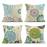 Tarolo Set of 4 Linen Throw Pillow Cover Case Sparklers Floral Patterns Decorative Pillow Cases Covers Home Decor Square 20 x 20 Inches Pillowcases