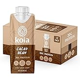 Koia Plant Based Protein Shake, Cacao Bean, 20g Protein, 3g Sugar, 6g Prebiotic Fiber, 21 Vitamins & Minerals, Meal Replacement Drinks, Dairy-Free, Gluten-Free, Non-GMO, 11 Fl Oz (Pack of 12)