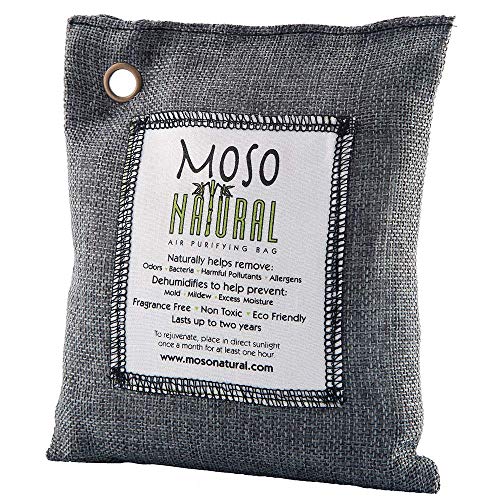 MOSO NATURAL Air Purifying Bag. Bamboo Charcoal Air Freshener, Deodorizer, Odor Eliminator, Odor Absorber for Cars and Closets. 200g Charcoal Color