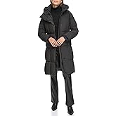 DKNY Women's Hooded Long Down Alternative Puffer Jacket, Black, Large