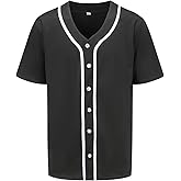 PRIMITAS Mens Button Down Plain Baseball Jersey, Blank Softball Team Uniform, Hip Hop Hipster Short Sleeve Active Shirts