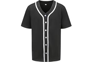 PRIMITAS Mens Button Down Plain Baseball Jersey, Blank Softball Team Uniform, Hip Hop Hipster Short Sleeve Active Shirts
