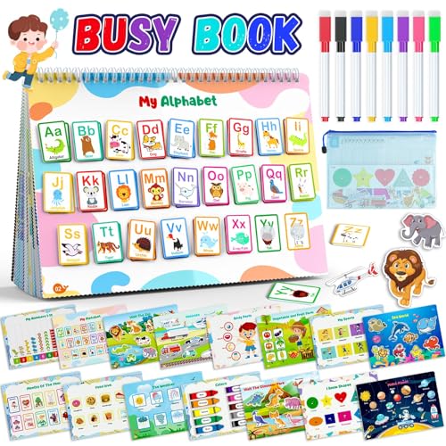 Busy Book for Toddlers 3+, Preschool Learning Activities with 30 Themes Prek Preschool Workbooks, Montessori Educational Learning Toys Activity Books for Christmas Birthdays Gifts Boys Girls