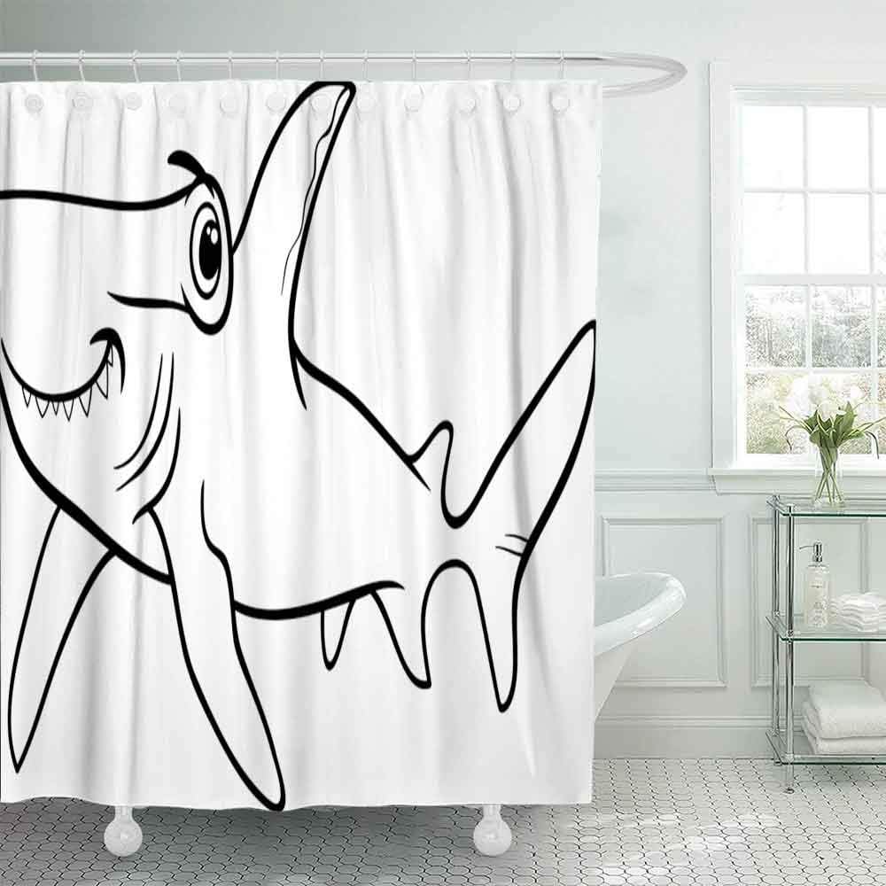 Dethel Shower Curtain, 78X72 Kids Shower Curtain Shower Curtains for Bathroom Black White Cartoon Shark Fish Sea Life Animal Coloring Book Shower Curtain for Kids Modern Shower Curtain