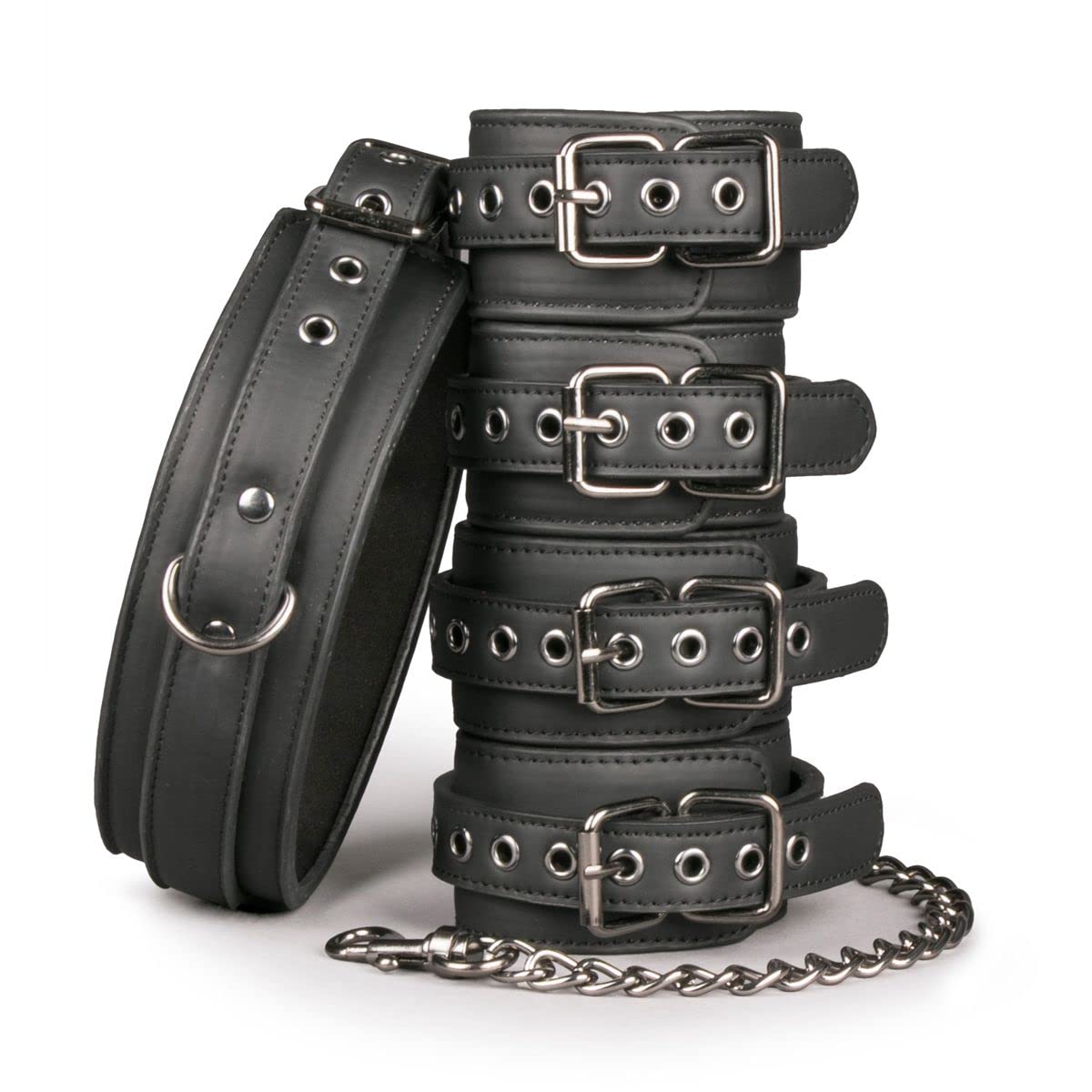 EasyToys Fetish Collection Fetish Set with Collar, Ankle and Wrist Cuffs, Black