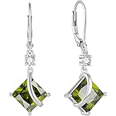 Inpasne Square Princess Cut Drop Dangle Earrings 925 Sterling Silver Solitaire Leverback Earrings Birthstone Jewelry Gifts for Women