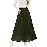 LiCot Women's Maxi Skirt with Pockets High Waisted Casual A-Line Pleated Long Skirts