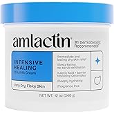AmLactin Intensive Healing - Therapeutic Body Cream for Extremely Dry Skin - No-Scrub Exfoliator and Body Moisturizer Cream with 15% Lactic Acid AHA and Ceramides, 12 oz (Packaging May Vary)