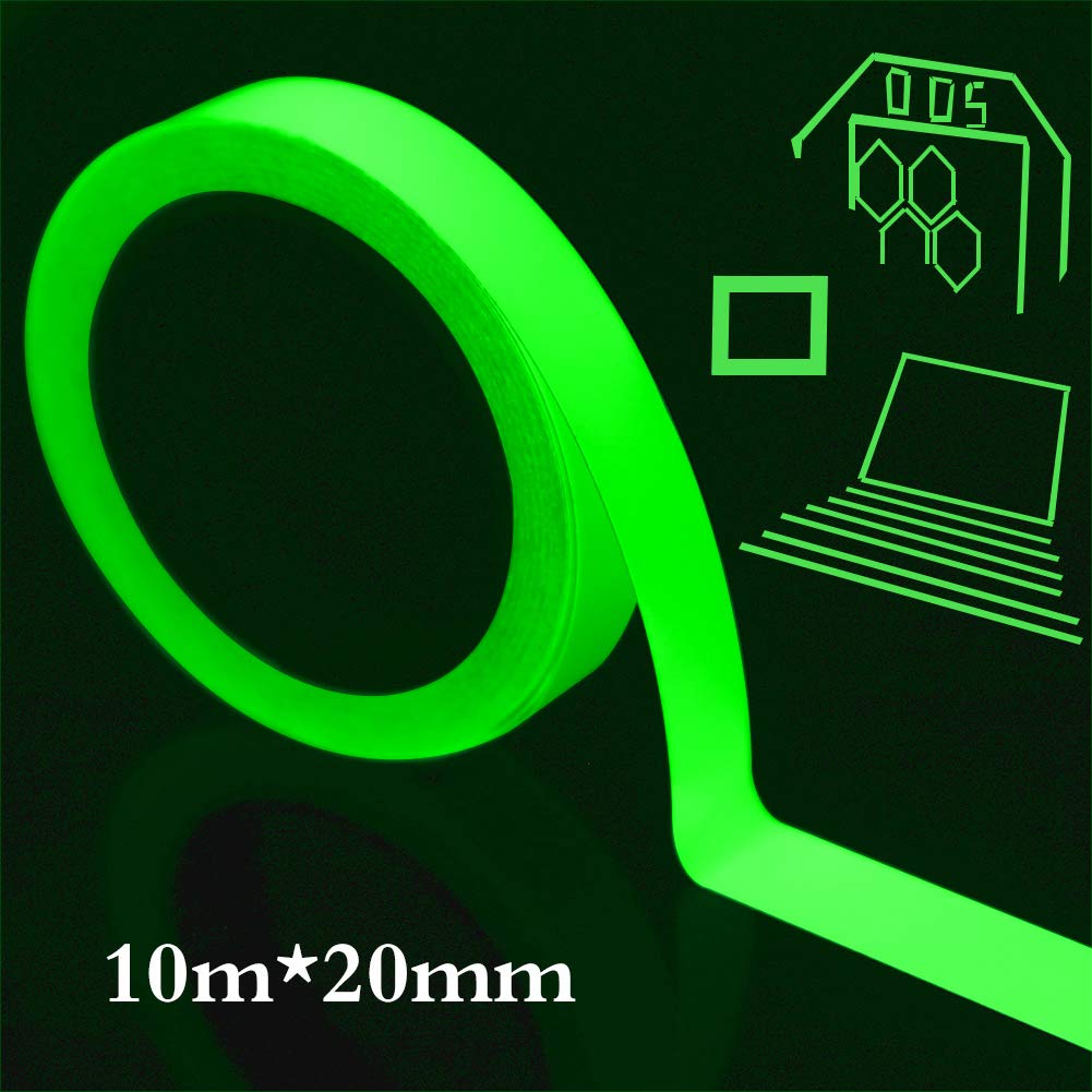 hicloud Glow in The Dark Self-Adhesive Tape, 10m x 20mm Green Light Waterproof Luminous Stickers, Warning Wall Decorative Stage Supplies, Removable, Durable, Wearable, Stable, Safety