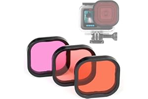 GEPULY 3-Pack Dive Filters for GoPro Hero 8 9 10 11 12 Official Waterproof Housing Case (Red, Light Red, Magenta Filters) - C