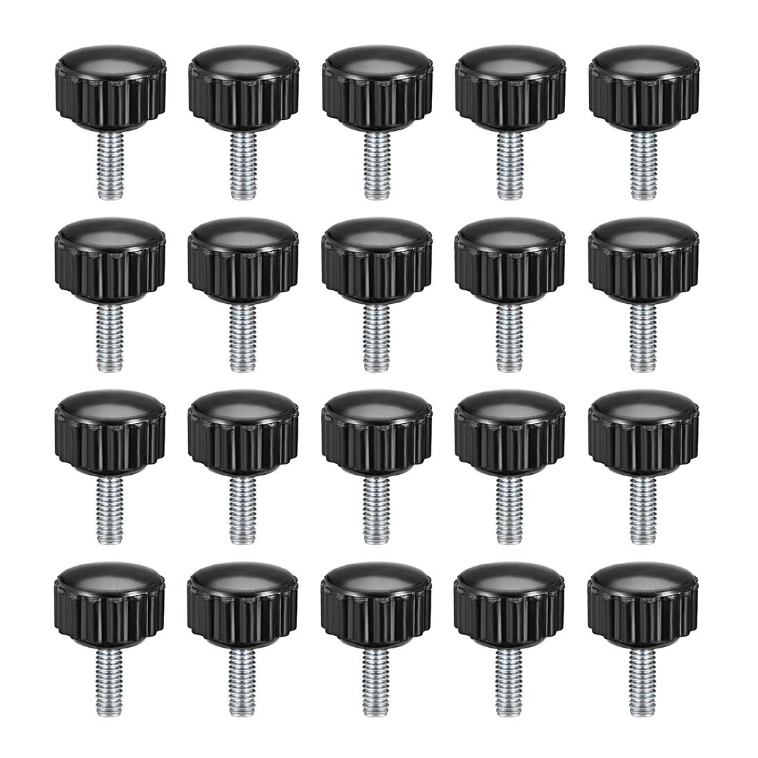uxcell M4 x 10mm Metric Male Thread Knurled Clamping Knobs Grip Thumb Screw on Type Plastic Threaded Hand Bolt Knobs Black 20 Pcs