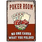 ERMUHEY Poker Room No One Cares What You Folded Sign Metal Tin Signs, Game Room Poster for Home Office Restaurants Cafes Bars Pub Man Cave Wall Decor Plaque Sign 12x8 Inch