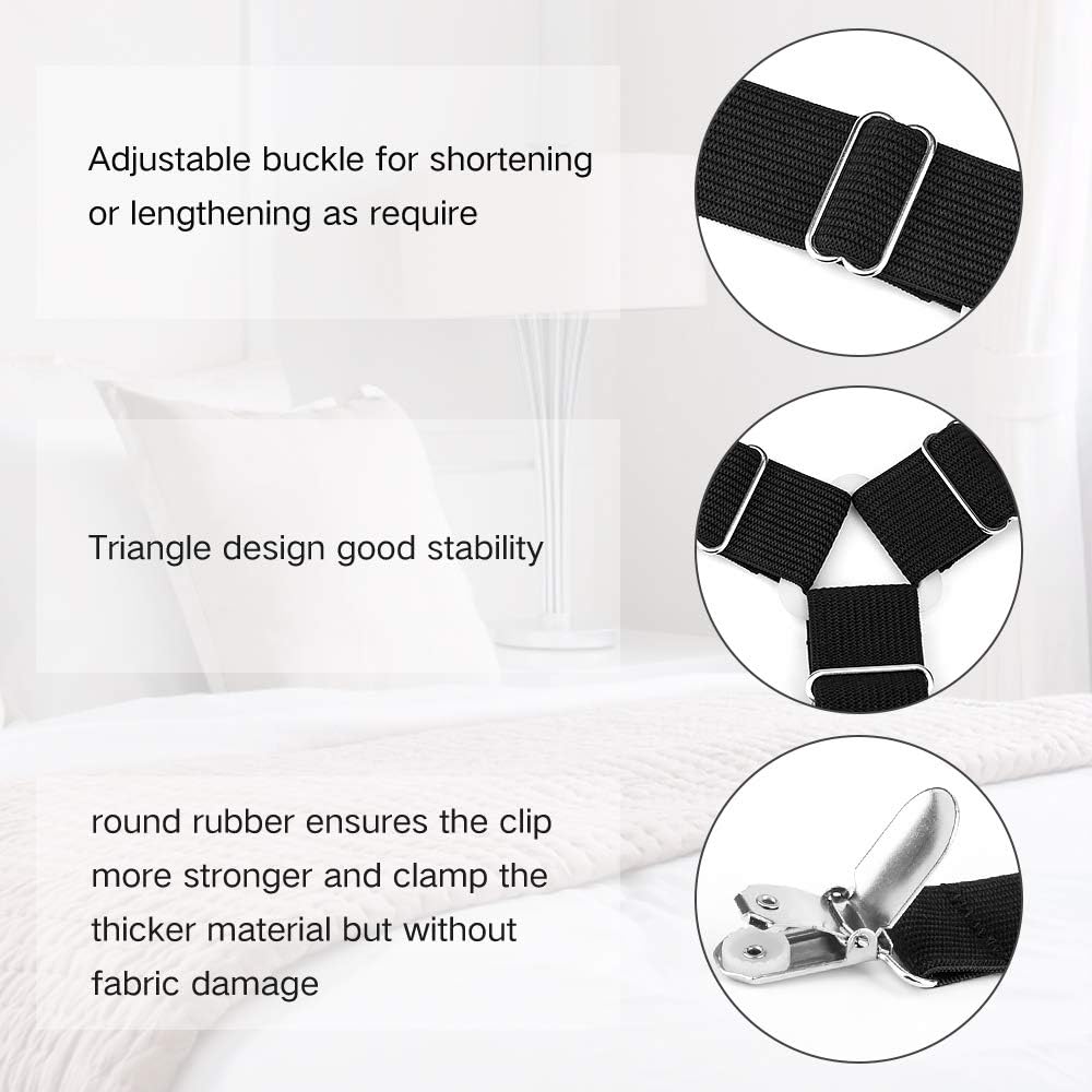 Bed Sheet Fasteners, 4 PCS Adjustable Triangle Elastic Suspenders Gripper Holder Straps Clip for Bed Sheets,Mattress Covers, Sofa Cushion: Home & Kitchen