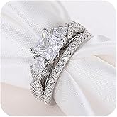 RKKOJJO 925 Sterling Silver Bridal Rings Sets AAA Cubic Zirconia CZ Full Diamond Engagements Rings Wedding 2 Pcs Promise Anniversary White Gold Rings for Women Size 9