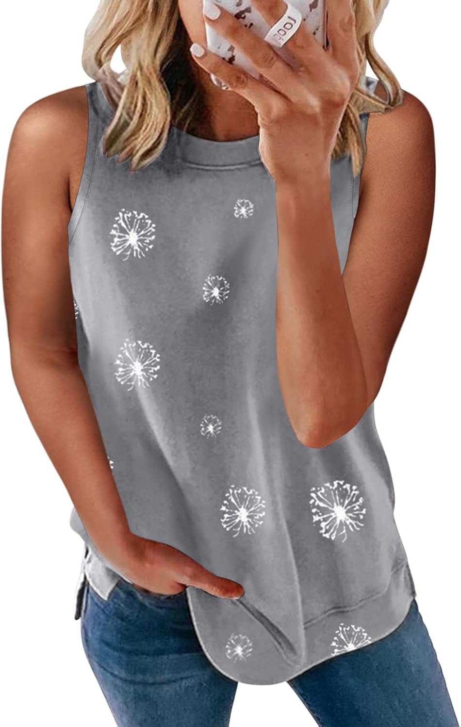 Biucly Women's Crewneck Tank Tops Casual Loose Sleeveless Blouse Shirts: Clothing