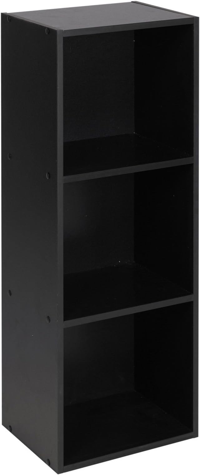 Traders Deals Online 1, 2, 3, 4 Tier Wooden Bookcase Shelving Display Shelves Storage Unit Wood Shelf (Black, 3 Tier)